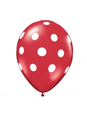 Balão Latex Bolinhas Brancas - Vermelho